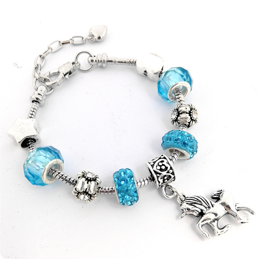 Children's 'Magical Unicorn 10th Birthday' Silver Plated Charm Bead Bracelet - Silver Plated - 17cm
